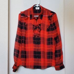 Kate Spade Woodland Plaid Chiffon Ruffled Blouse.   Size 14